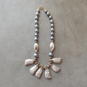 Vintage Blue and Gray Porcelain Bib Necklace